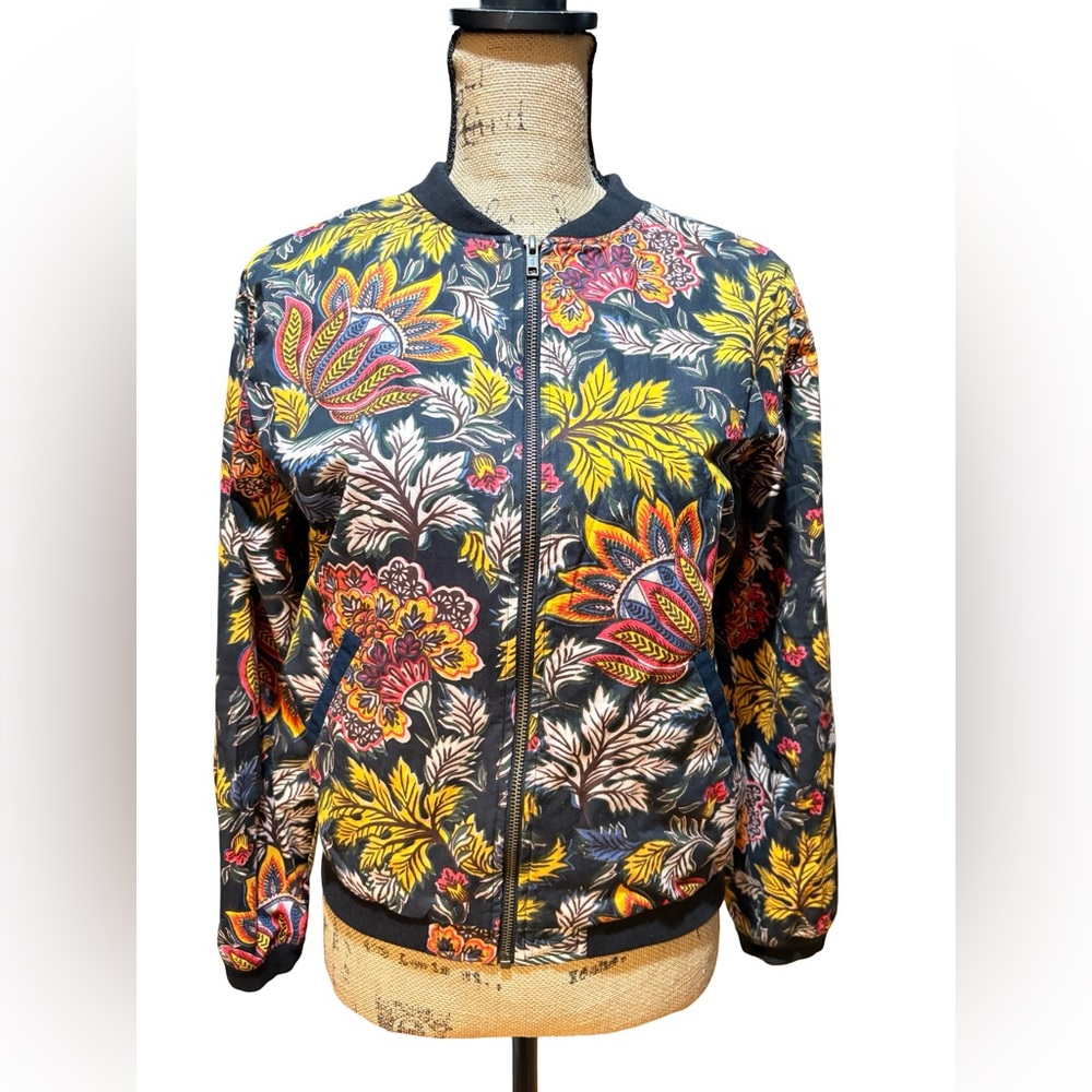 Luna Wild Collection Floral Bomber Jacket Women’s M Botanical Zip